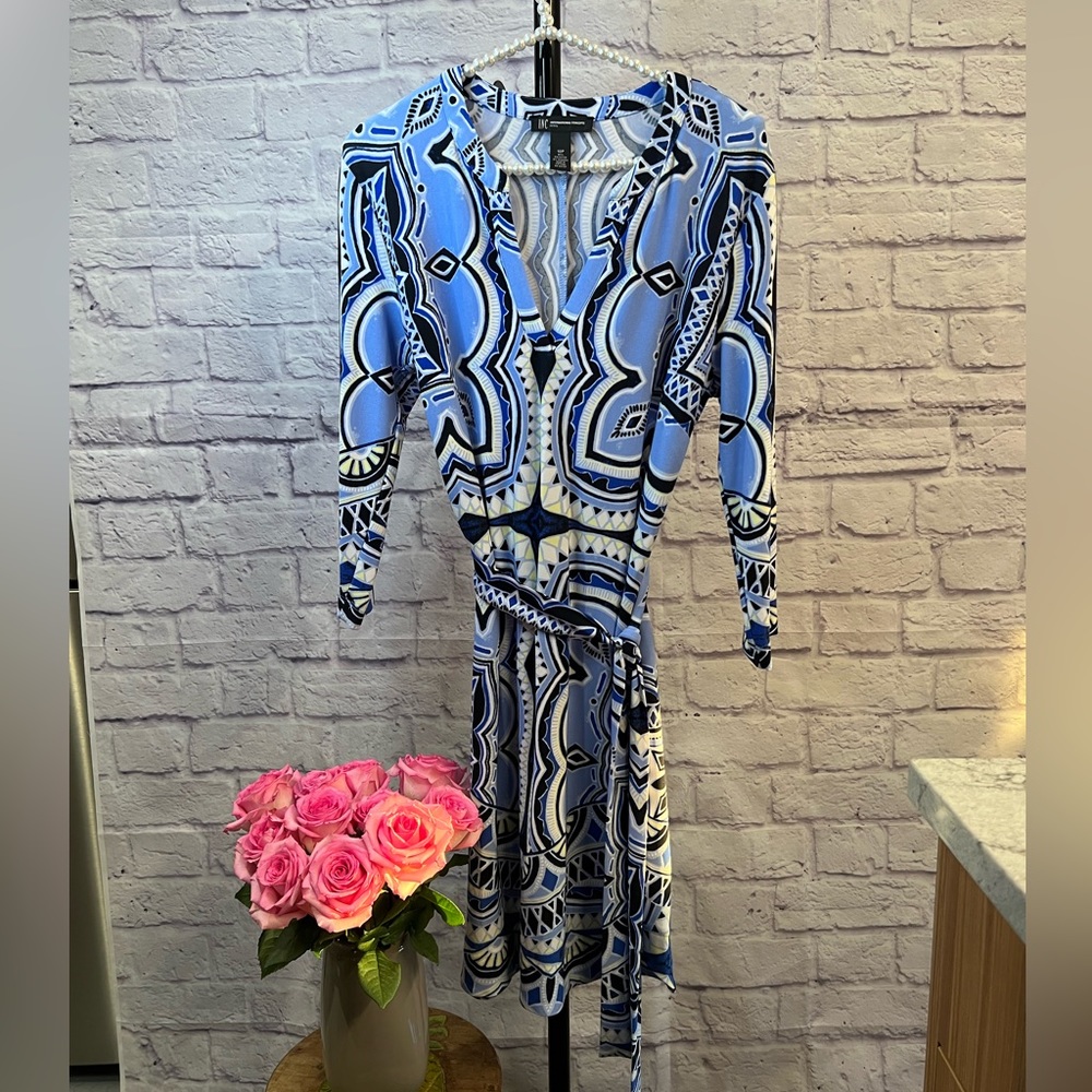 INC International Concept Dress - Blue Tones with Hints of Black & Yellow - 10P - Picture 2 of 5